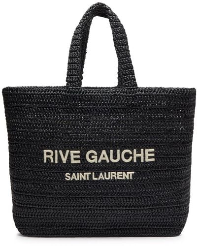 Saint Laurent Rive Gauche Raffia Tote, Raffia Bag, - Black