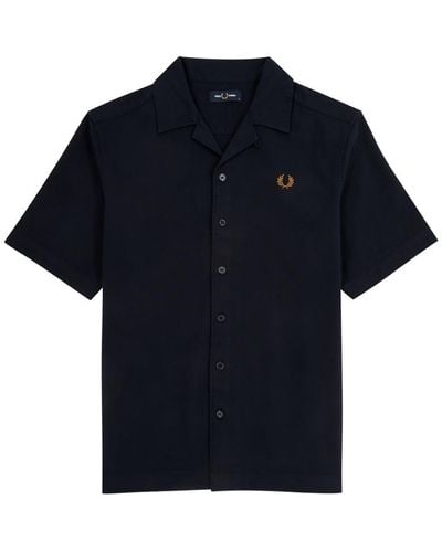 Fred Perry Logo-Embroidered Cotton Shirt - Blue
