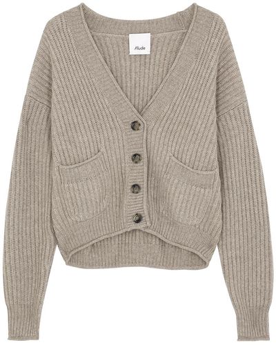 Allude Taupe Ribbed Cashmere Cardigan - Gray