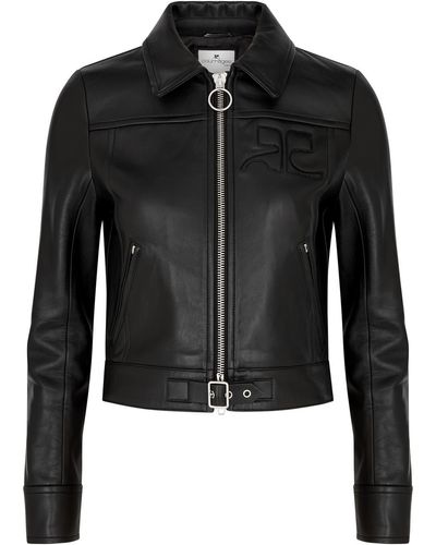Courreges Logo Leather Biker Jacket - Black