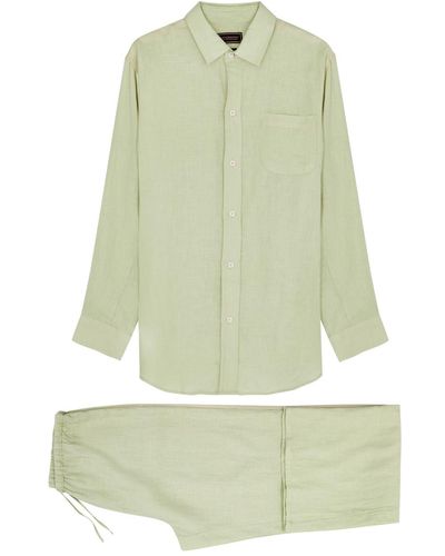 Desmond & Dempsey Linen Pyjama Set - Green