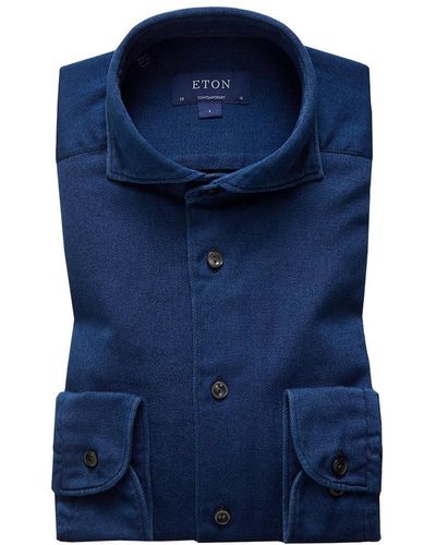 Eton Soft Satin Indigo Shirt - Contemporary Fit - Blue