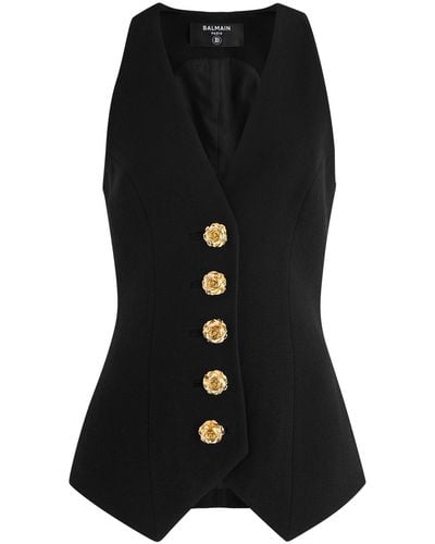 Balmain Embellished Wool Waistcoat - Black