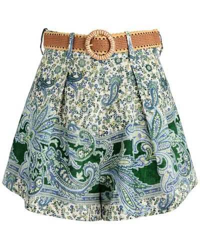 Zimmermann Ottie Printed Linen Shorts - Green