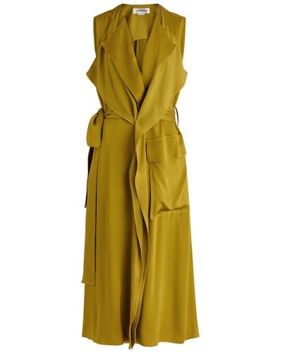 Victoria Beckham Trench Satin Midi Wrap Dress - Yellow