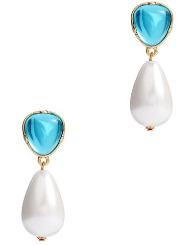 Kenneth Jay Lane Crystal And Pearl-embellished Drop Earrings - Blue