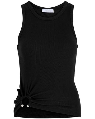 Rabanne Ruched Ribbed Stretch-Cotton Tank - Black