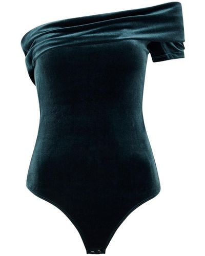 Agolde Bree One-shoulder Velvet Bodysuit - Blue