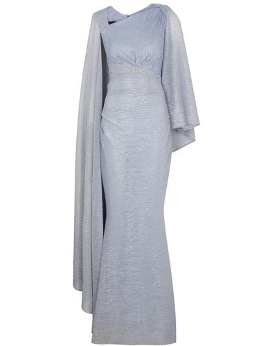 Talbot Runhof Blue Metallic-weave Cape-effect Gown - Grey