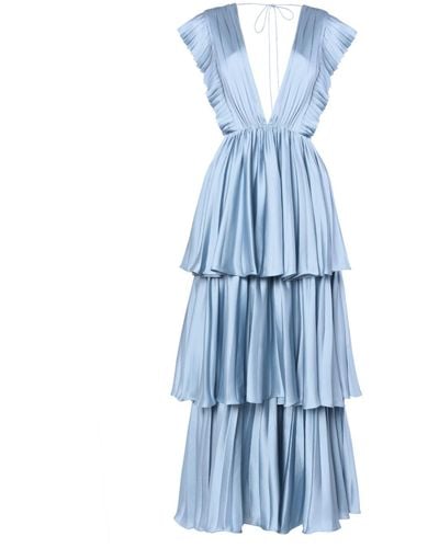 True Decadence Light Blue Pleated Tiered Midaxi Dress