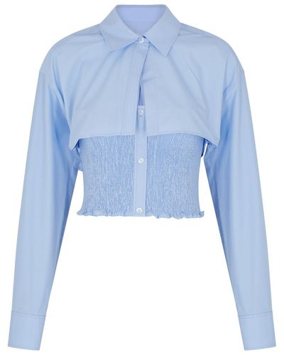 T By Alexander Wang Alexander Wang Layered Cropped Cotton Shirt - Blue