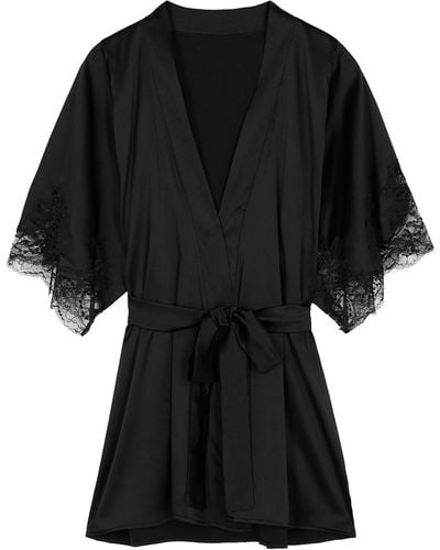 Fleur Of England Signature Silk-Blend Robe - Black