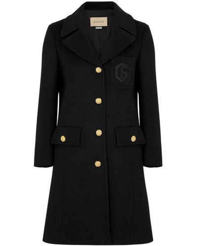 Gucci Logo-embroidered Wool Coat, Coat, , Wool, Slim Fit - Black