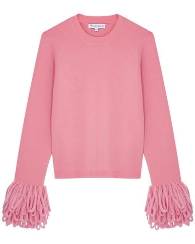 JW Anderson Fringed Stretch-wool Top - Pink