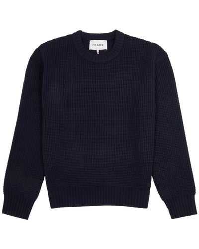 FRAME Waffle-knit Wool Jumper - Blue