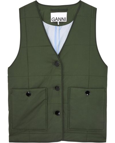 Ganni Quilted Shell Gilet - Green