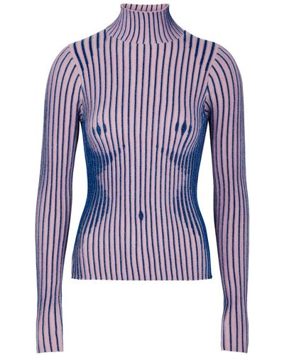 Jean Paul Gaultier Trompe L'oeil Ribbed Wool-blend Top - Purple