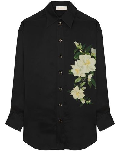Zimmermann Harmony Floral-Print Silk-Satin Shirt - Black