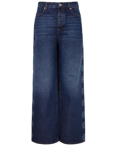 Conner Ives Stud-embellished Wide-leg Jeans - Blue