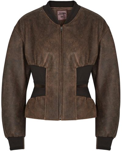 Jean Paul Gaultier X Knwls Cut-out Leather Bomber Jacket - Brown