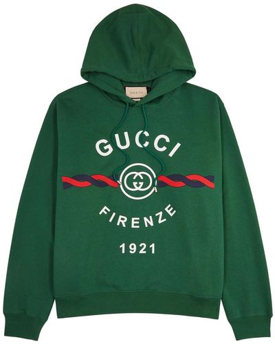 Gucci Firenze 1921 Printed Hooded Cotton Sweatshirt - Green