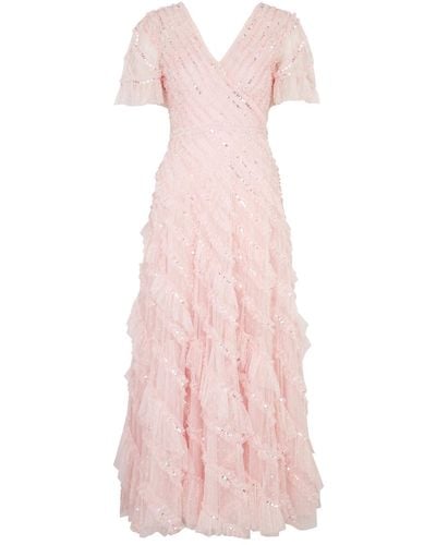 Needle & Thread Spiral Sequin-embellished Tulle Gown - Pink