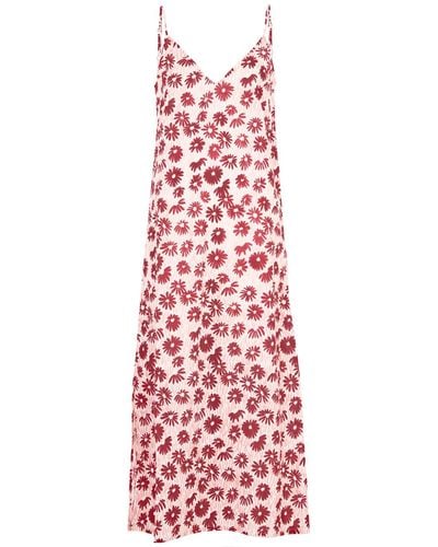 Desmond & Dempsey Chamomile Floral-Print Cotton Night Dress - Red