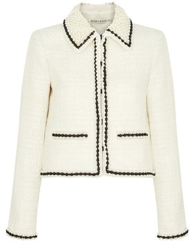 Alice + Olivia Alice + Olivia Kidman Pearl-embellished Cropped Tweed Jacket - Natural