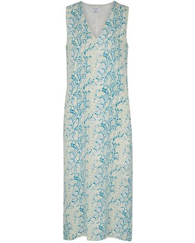 Equipment Connery Python-print Washed Silk Dress - Blue