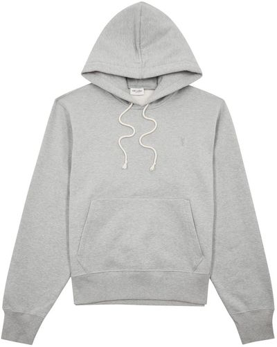 Saint Laurent Logo-Embroidered Hooded Cotton Sweatshirt - Grey