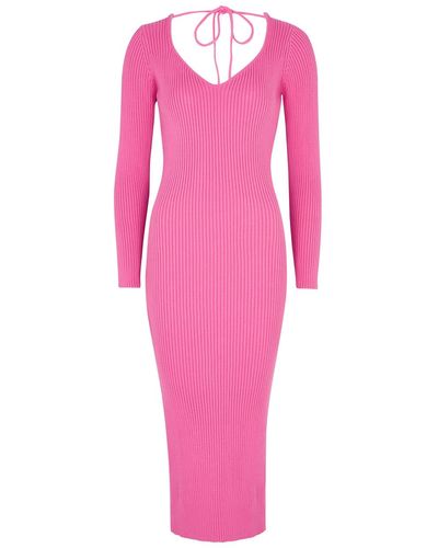 Olivia Rubin Farah Ribbed Cotton-blend Midi Dress - Pink