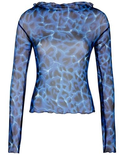 KNWLS Printed Stretch-tulle Top - Blue