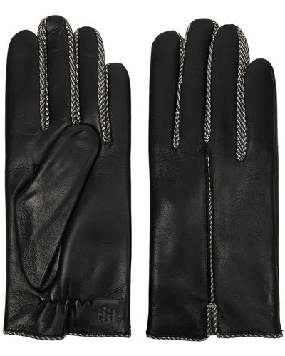 Handsome Stockholm Herringbone-trimmed Leather Gloves - Black