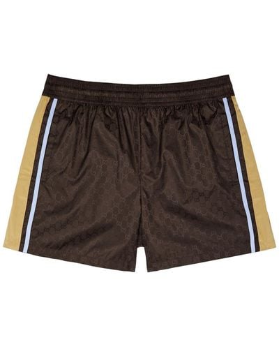 Gucci Logo-jacquard Shell Swim Shorts - Brown