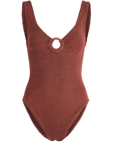 Hunza G Celine Cut-Out Seersucker Swimsuit - Red