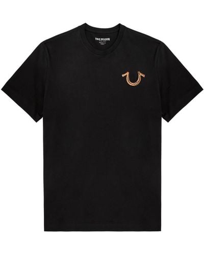 True Religion Logo-Embroidered Cotton T-Shirt - Black