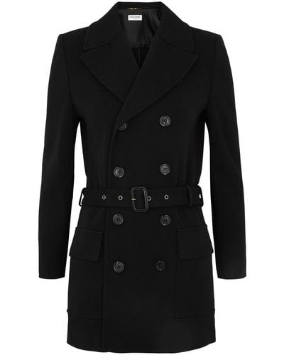 Saint Laurent Belted Wool-Blend Jacket - Black