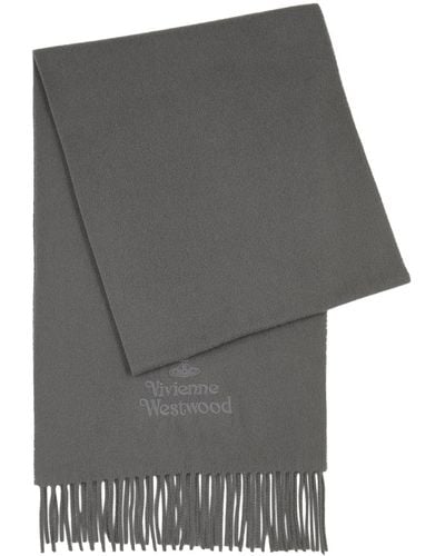 Vivienne Westwood Logo-Embroidered Wool Scarf - Gray