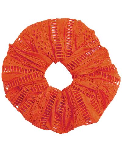 Damson Madder Oversized Broderie Anglaise Cotton Scrunchie - Orange