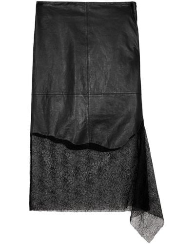 Helmut Lang Lace-panelled Leather Midi Skirt - Black