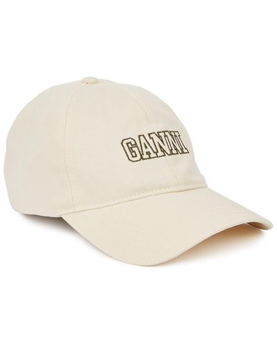 Ganni Logo-Embroidered Cotton Cap - White
