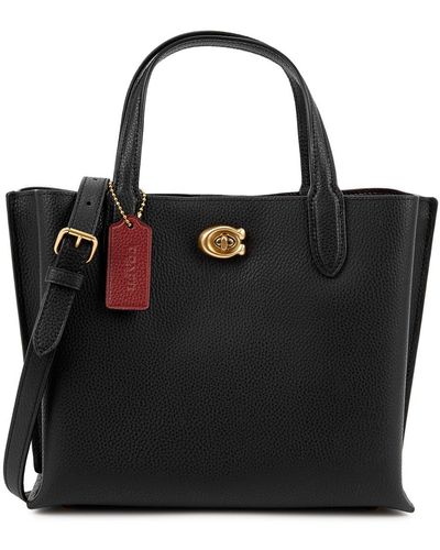 COACH Polished Pebble Leather Willow Tote 24 Black