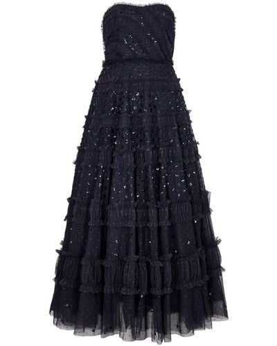Needle & Thread Dot Shimmer Strapless Embellished Tulle Gown - Blue