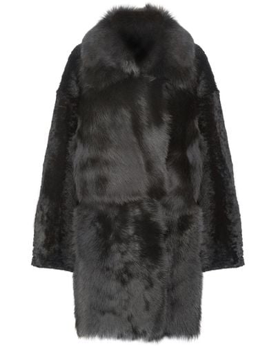 Gushlow & Cole Relaxed Fit Mixed Shearling Taper Coat - Black