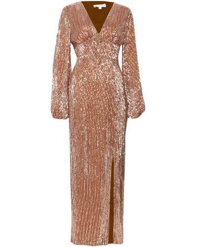 True Decadence Bronze Sequin Maxi Dress With Thigh Split - Metallic