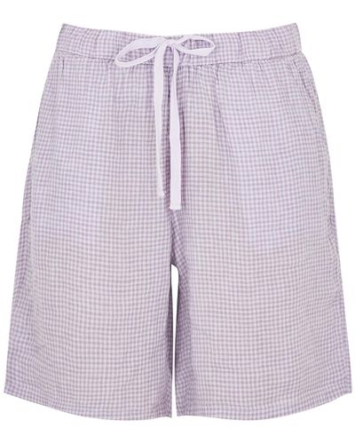 Eileen Fisher Gingham Linen Shorts - Purple