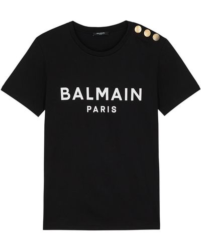 Balmain 3 Button Logo Print T-shirt In Black/white