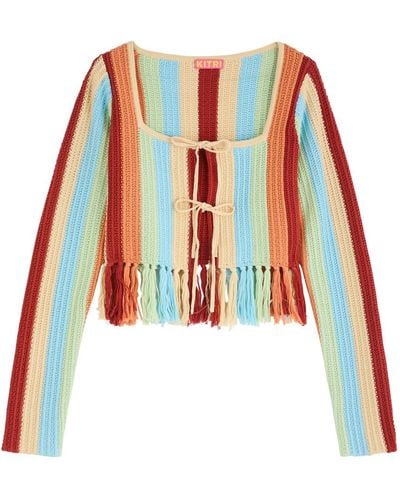 Kitri Taylor Striped Crochet-Knit Cardigan - Red