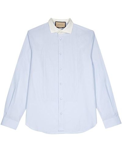 Gucci Gg-Monogrammed Cotton-Poplin Shirt - Blue