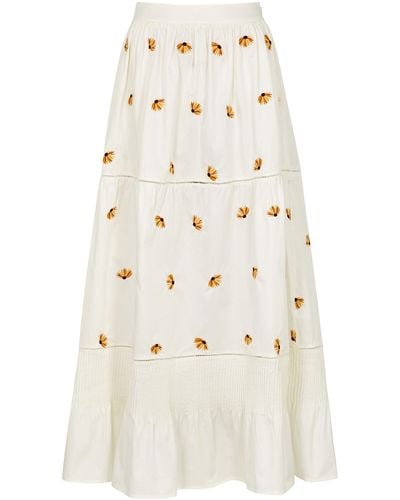 Lug Von Siga Ornella White Embroidered Cotton Skirt - Natural